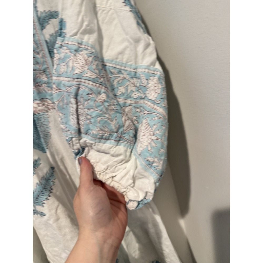 Sue Sartor Women's Blue Floral Flounce Dress Long sleeves XS Boho Artsy NO BELT - Picture 11 of 16